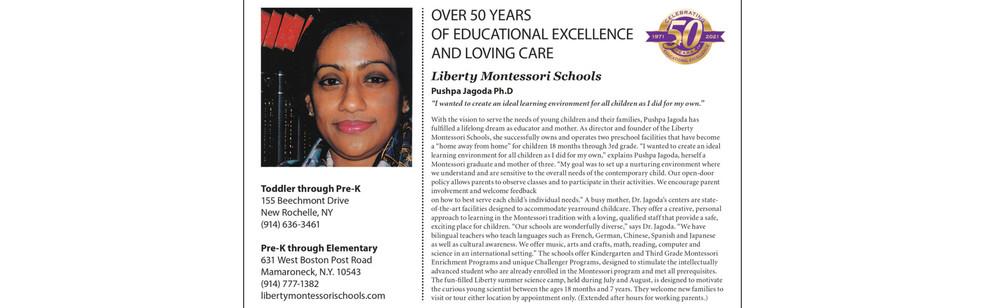 over 50 years of education excellence and loving care